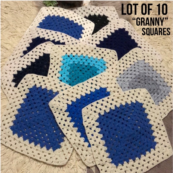 Large Lot of 10 Hand Crocheted “Granny” Squares-Varying Sz & Color-15x15-EUC
